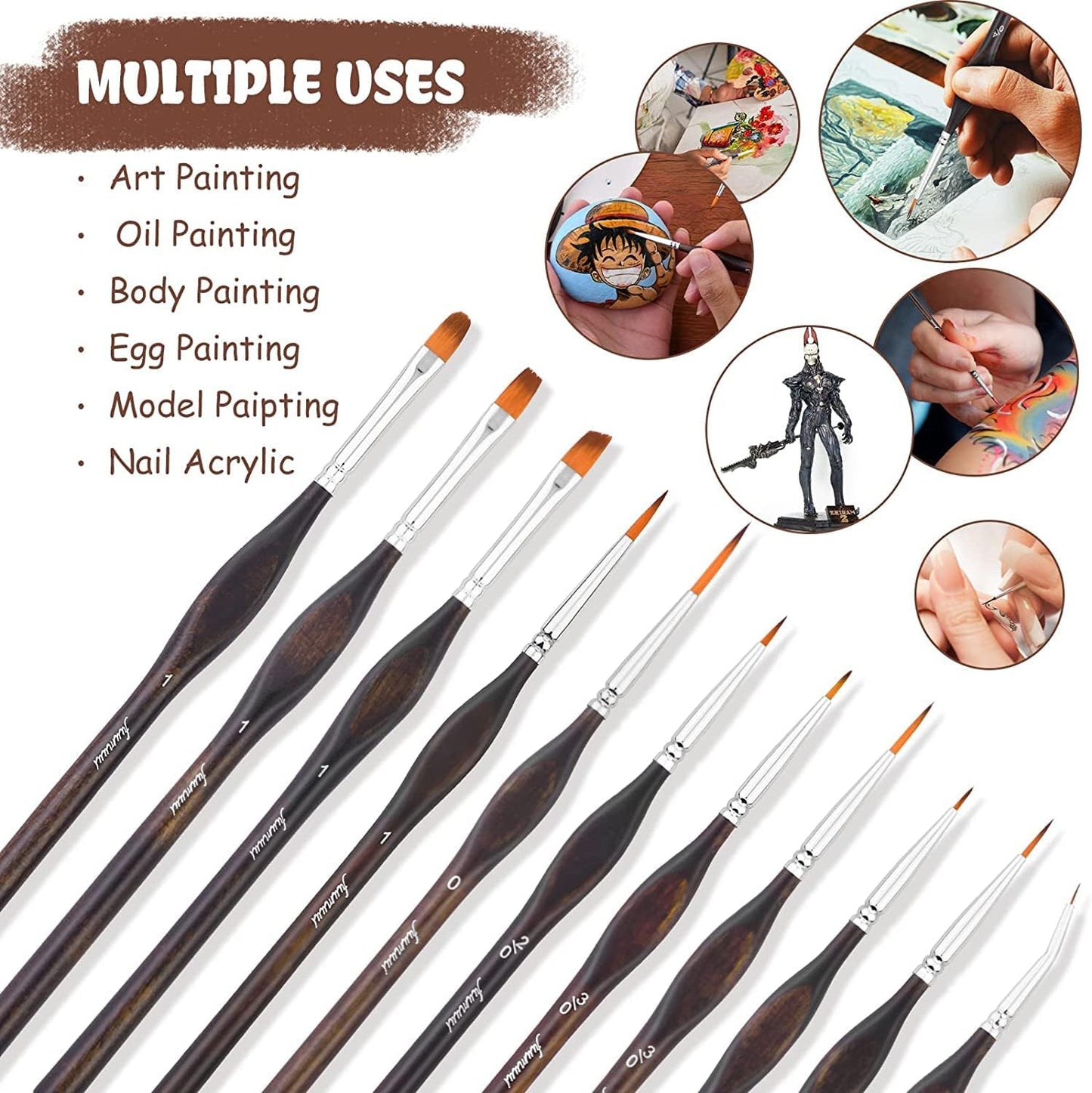 Miniature Paint Brushes, Fuumuui 11pcs Micro Detail Paint Brushes for Model, Paint by Numbers - Fine Detail Paint Brush Set for Acrylic, Watercolor, Oil