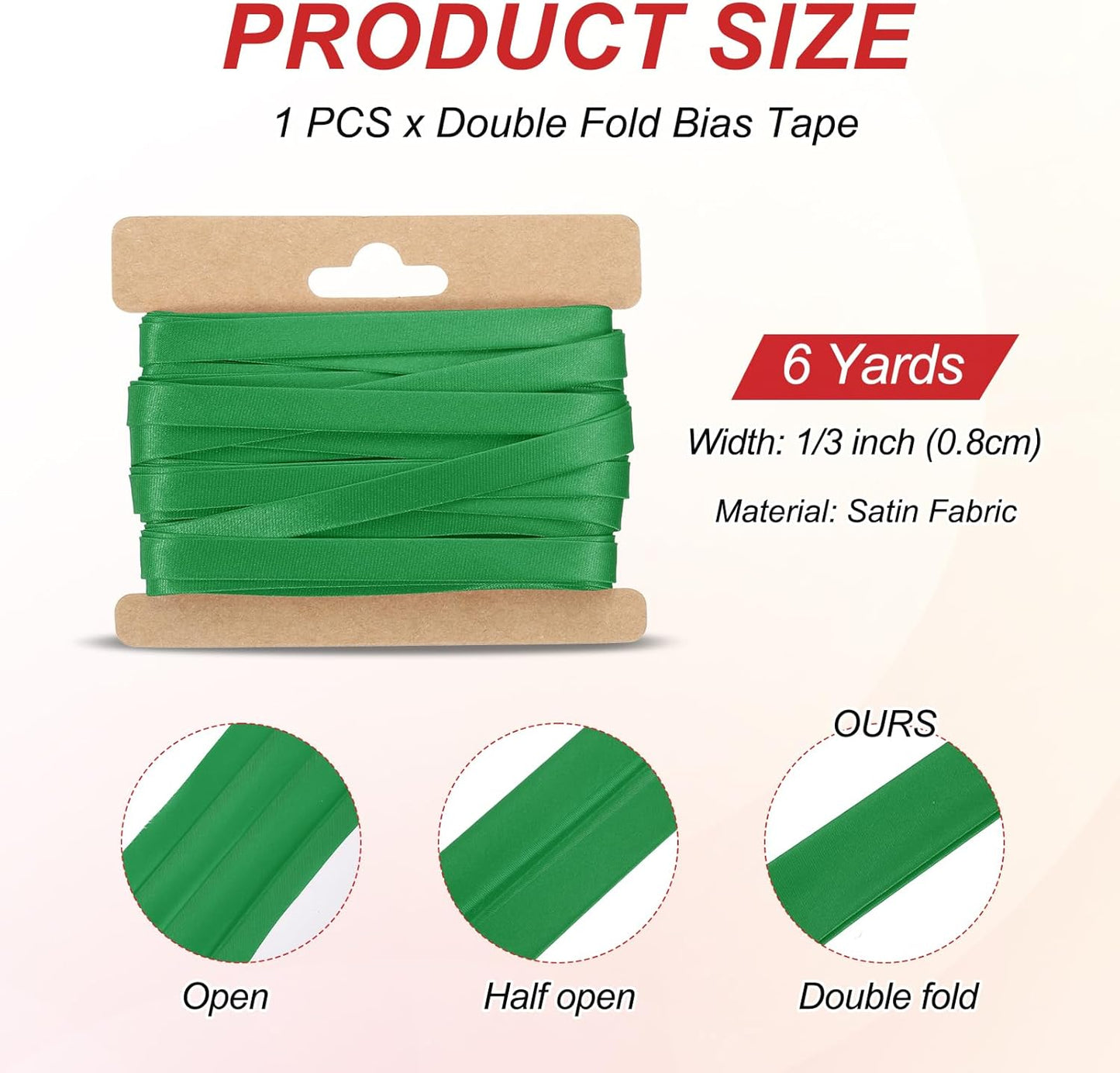 MECCANIXITY Double Fold Bias Tape for Sewing 1/3 Inch x 6 Yards Satin Pre-fold Continuous Binding Tape for Seaming Quilting Hemming Binding DIY Crafts, Dark Green