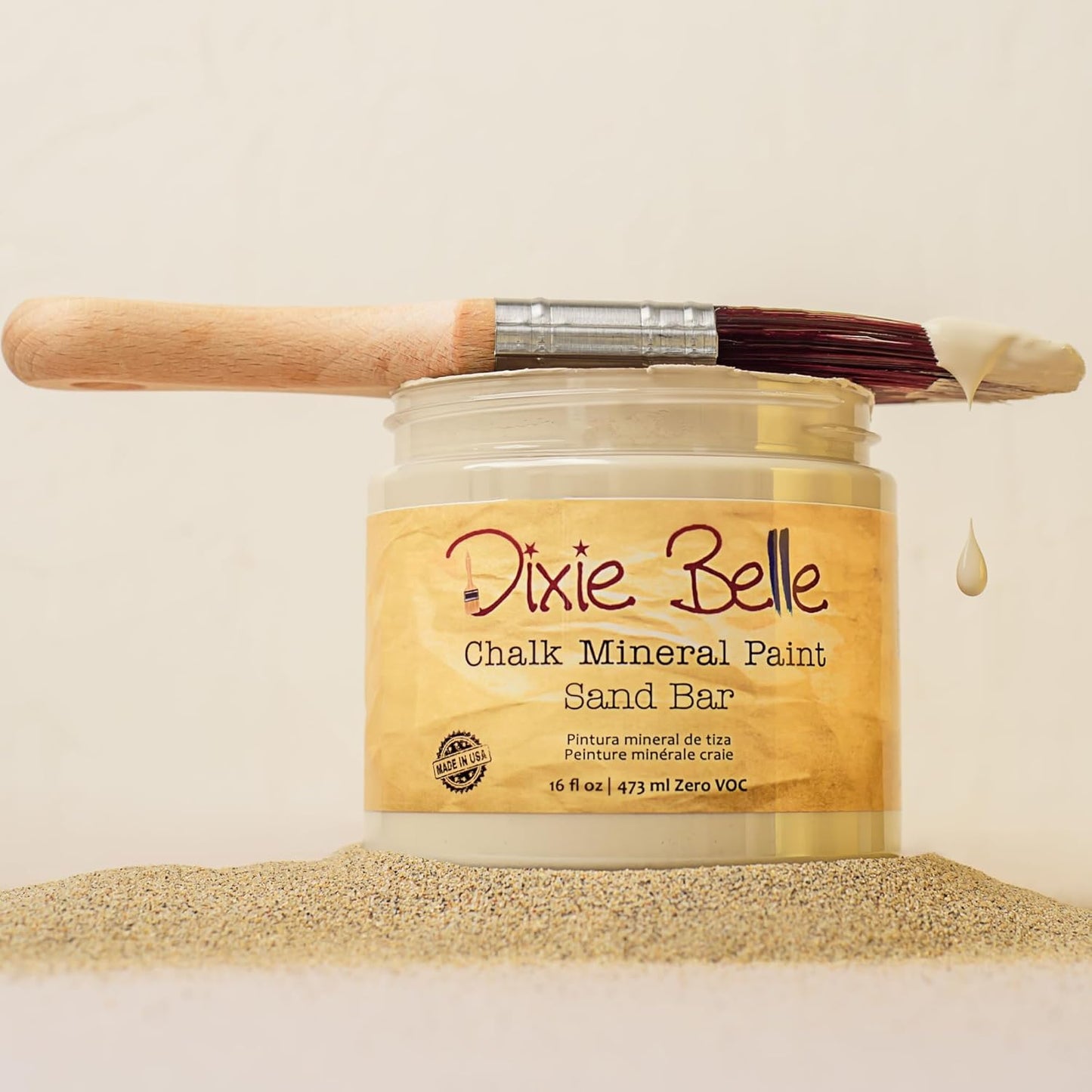Dixie Belle Paint Company Chalk Finish Furniture Paint - Sand Bar (16oz) - Matte Neutral Tan Chic Chalk Mineral DIY Furniture Paint