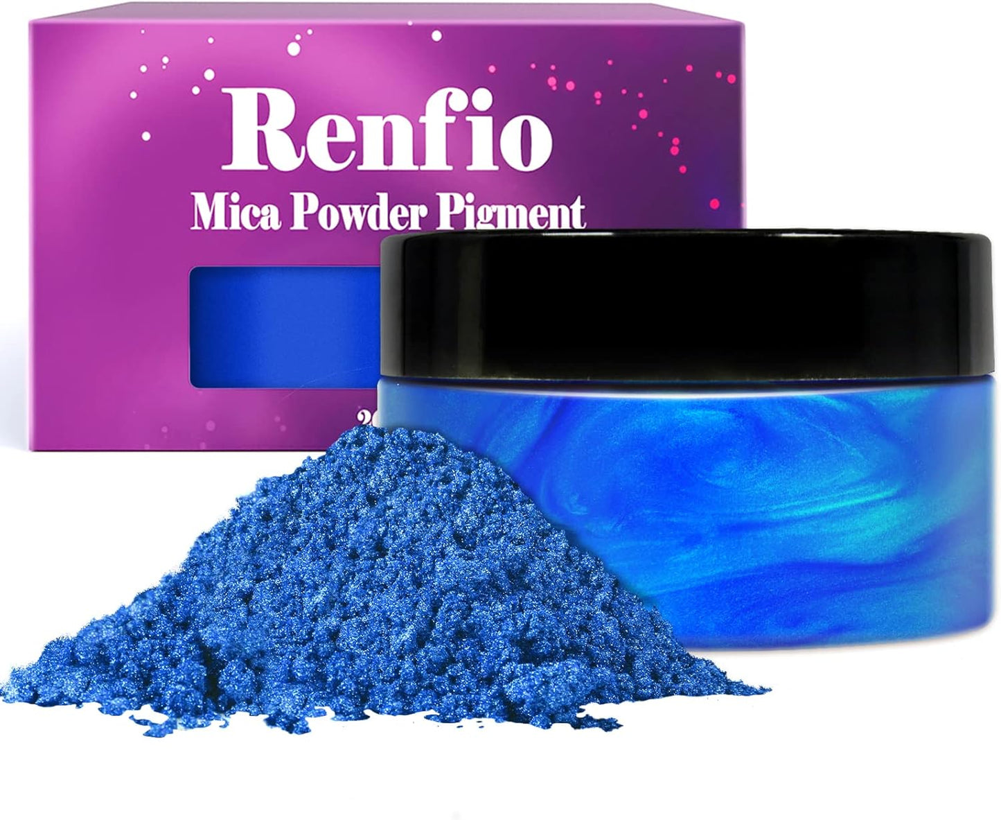 Renfio 100g Mica Powder Pigment, Metallic Natural Dye Mineral Pearl Shimmer Epoxy Resin Dye for Painting Soap Making Slime Bath Bombs 3.5 Oz - Blue