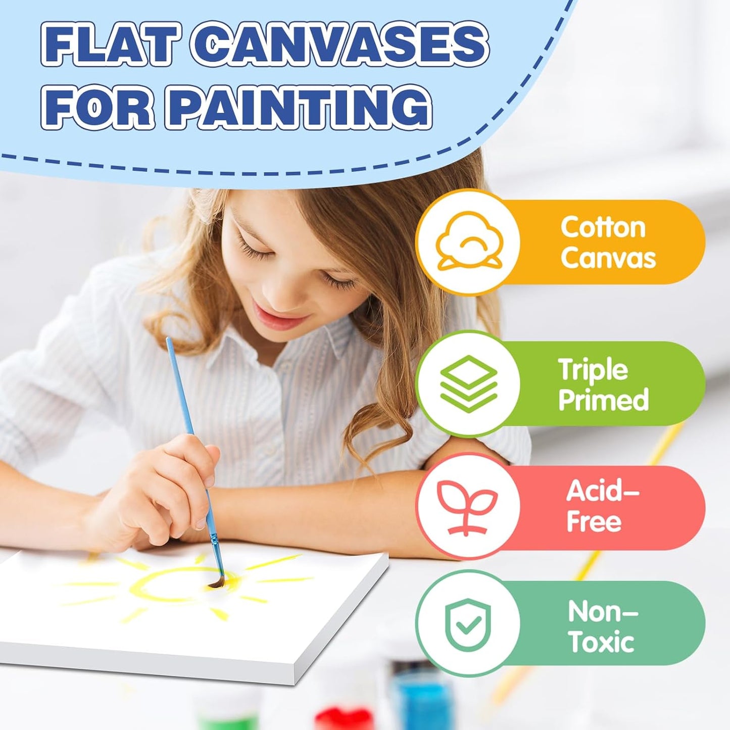 FUMILE Stretched Canvas for Painting, Blank Canvases for Painting Multi 12 Pack 3x5, 5x7, 8x10, 9x12, 11x14, 12x16 (2 of Each), Primed Acid Free Painting Canvas for Beginners & Artists.