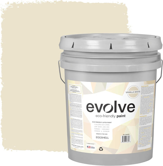 EVOLVE Paint & Primer: Environment-friendly, Low Sheen with One-coat Coverage for Interior & Exterior surfaces (Vanilla White, 5-Gallon)