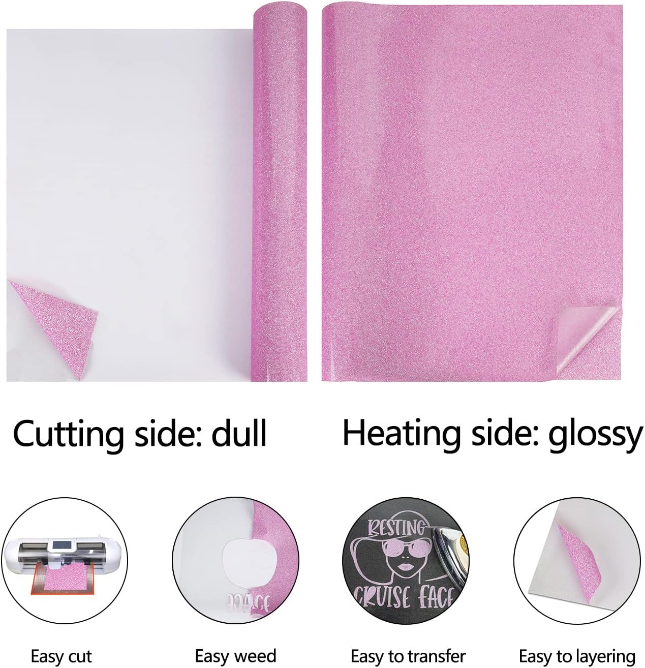 guangyintong Glow Glitter Purple Heat Transfer Vinyl HTV Rolls, 12" x 8ft Iron on Vinyl for T-Shirts, Glitter HTV Vinyl for All Cutter Machines Easy to Cut & Weed for DIY Design