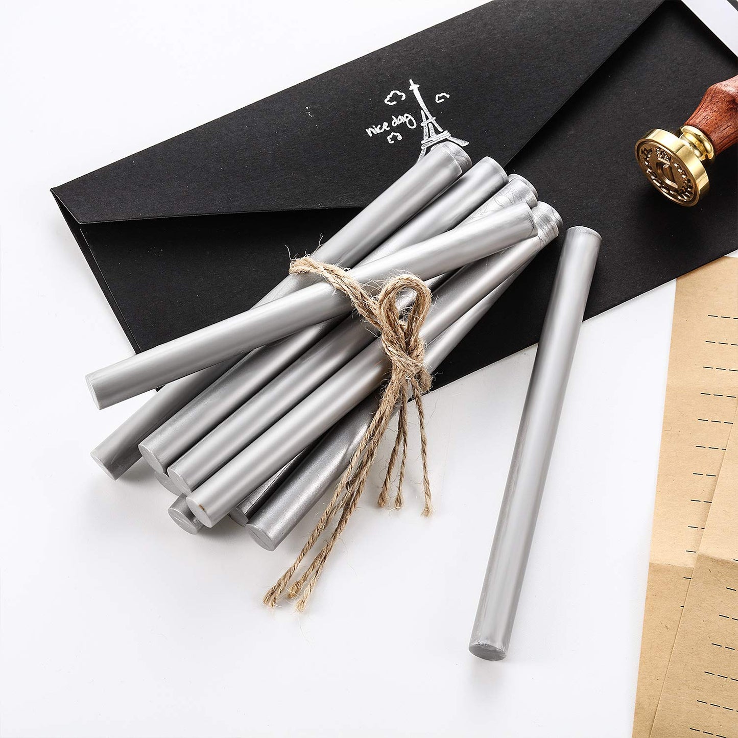 Nuanchu 15 Pcs Glue Gun Sealing Wax Sticks Retro Vintage Wax Sticks for Seal Stamp and Letter for Wedding Invitations Card Envelope Christmas Holiday Gift Ideas(Silver)