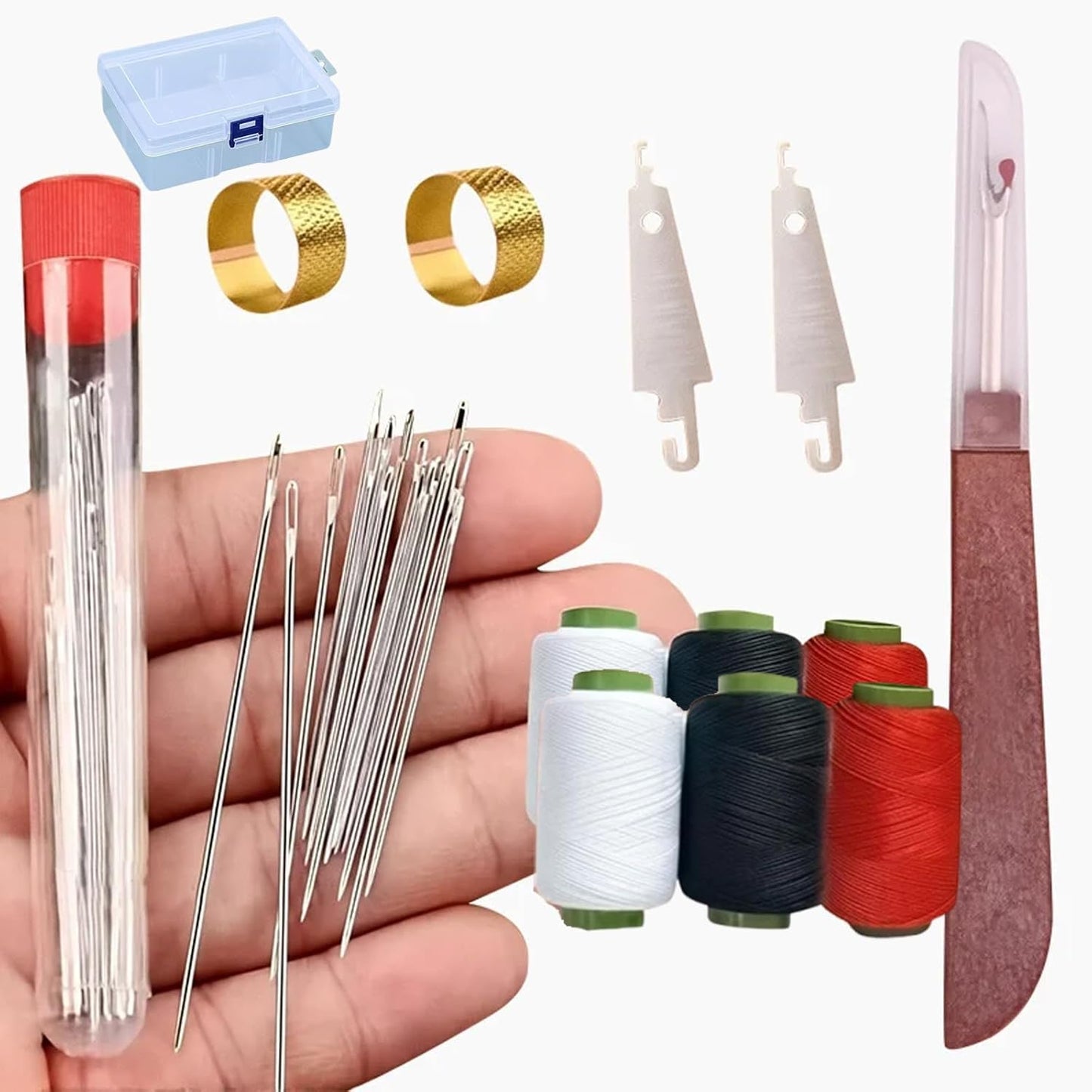 Big Eye Steel Sewing Needles Kit, 37PCS Stainless Steel Sewing Needle Kit, Portable Stainless Steel Needles for Hand Sewing, Punch Needle Kit Repair Tools for Beginners & Daily Use (37pcs)