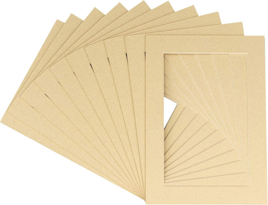 Pack of Ten Acid Free 8.5x11 Mats Bevel Cut for 7x9 Photos - Tan Precut Matboards With Backing Boards and Self Seal Photo Mat Bags For Pictures, Photos, Framing - 4-ply Thickness