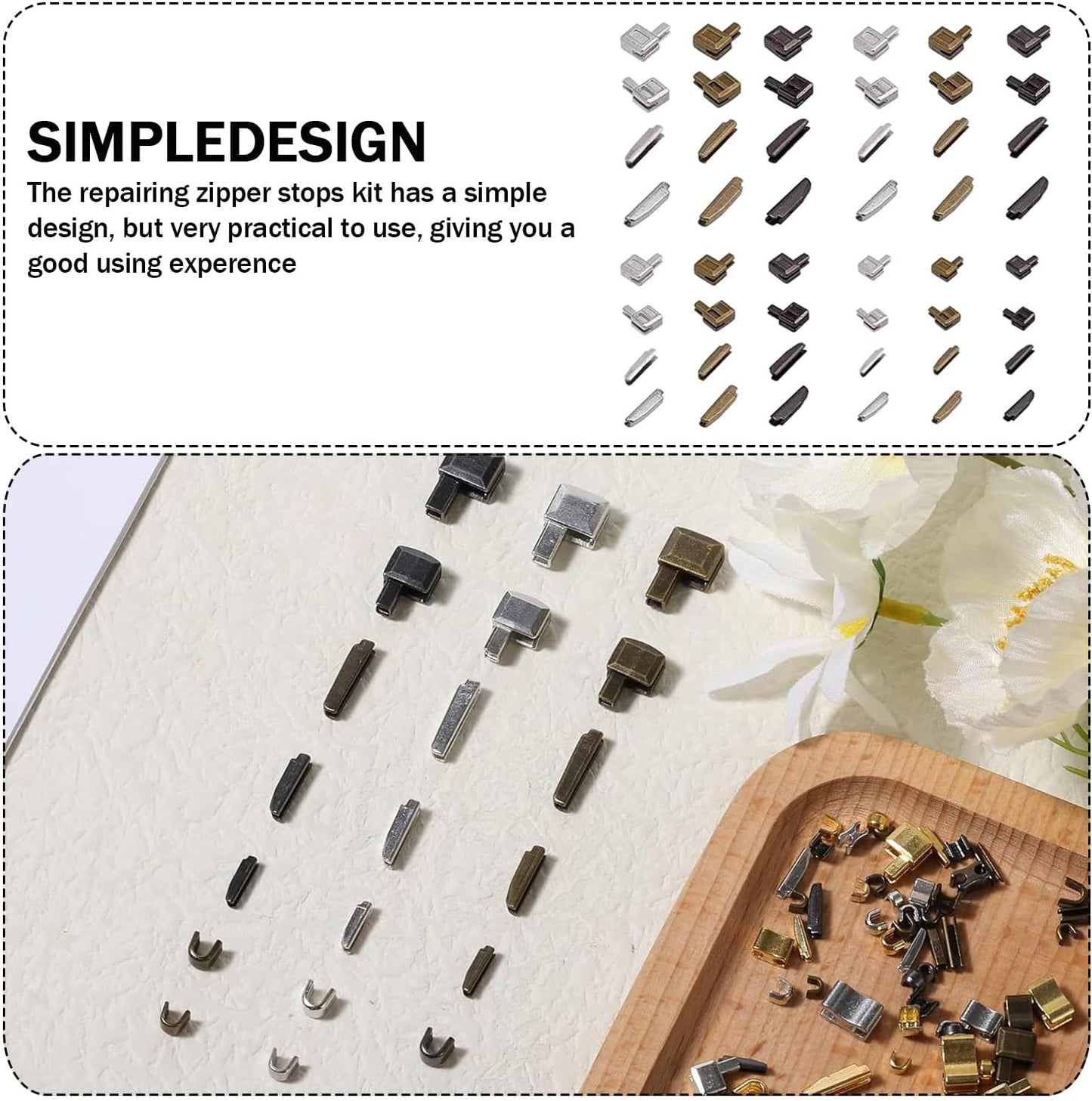 48pcs Zipper Head Slider, Zipper Latch Slider Retainer, 4 Sizes 3 Color Zippers Bottom Sliders Retainer Insertion Pin with 3pcs Zippers Latch for DIY Sewing Replacement Repair Kit