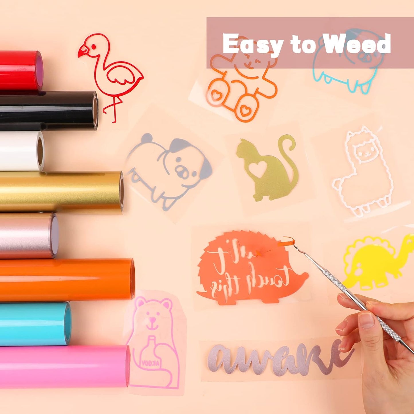 HTVRONT HTV Vinyl Rolls Heat Transfer Vinyl - 12" x 5ft Rose Gold HTV Vinyl for Shirts, Iron on Vinyl for All Cutter Machine - Easy to Cut & Weed for Heat Vinyl Design (Rose Gold)