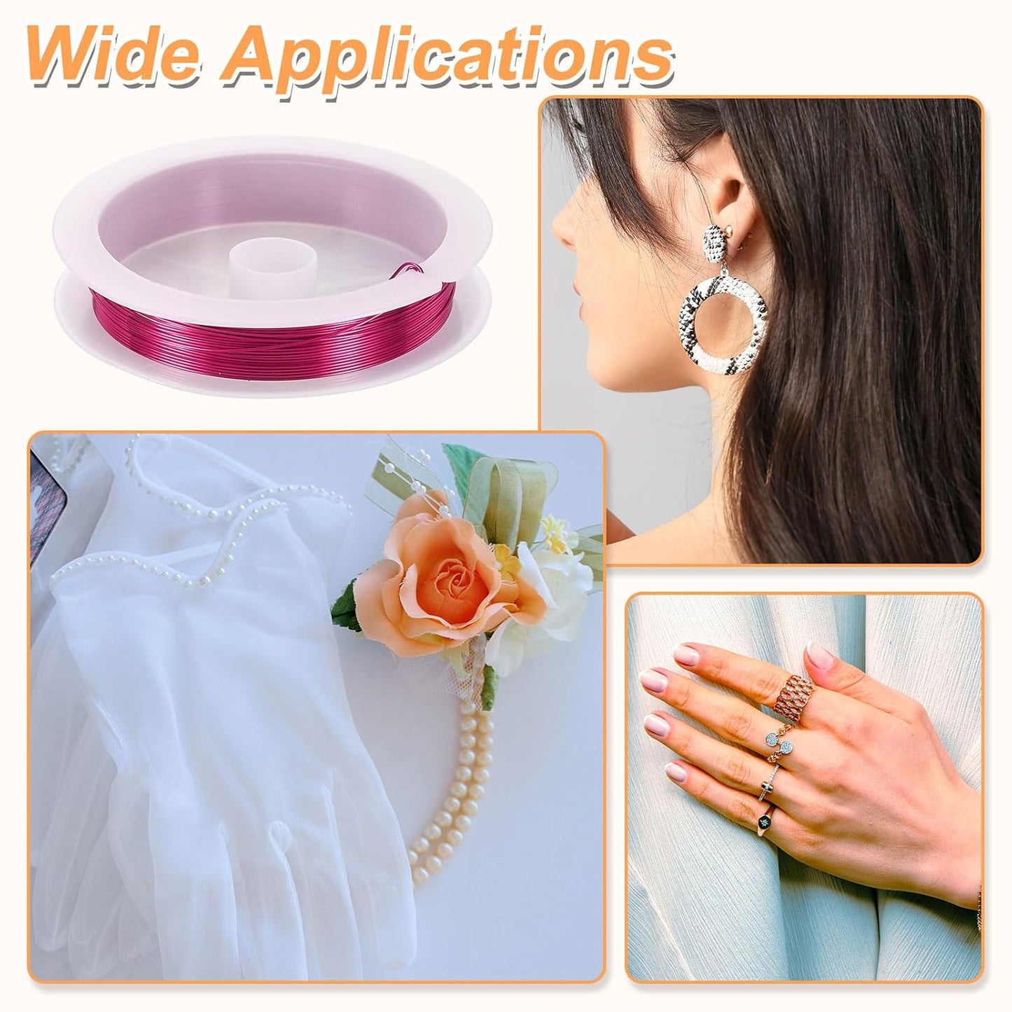 HARFINGTON 20ft Jewelry Wire, 24 Gauge (0.5mm) Brass Craft Soft Metal Tarnish Resistant Copper Beading Wire for Jewelry Making Supplies Crafting, Rose Red