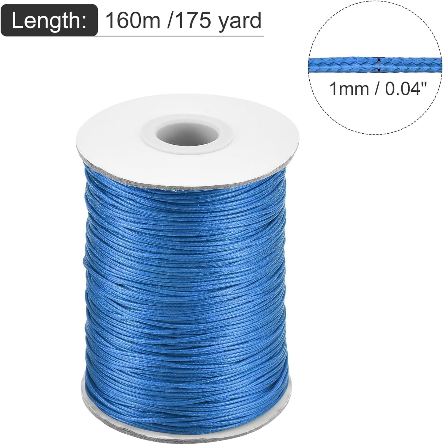 MECCANIXITY Waxed Cord 1mm Waxed Polyester Cord 175 Yard Wax String for Bracelet Making,Necklaces, Beading,Jewelry Making and DIY Crafts(Bright Blue)
