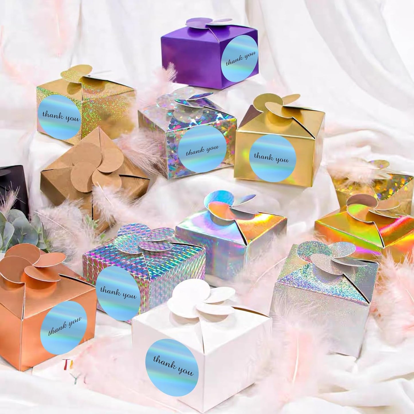 3" Holographic Direct Thermal Label Stickers, Round Printable Rainbow Glitter Thermal Printer Sticker Labels for Gift Wrapping, Self-Adhesive DIY Custom Logo Design- Holographic Blue