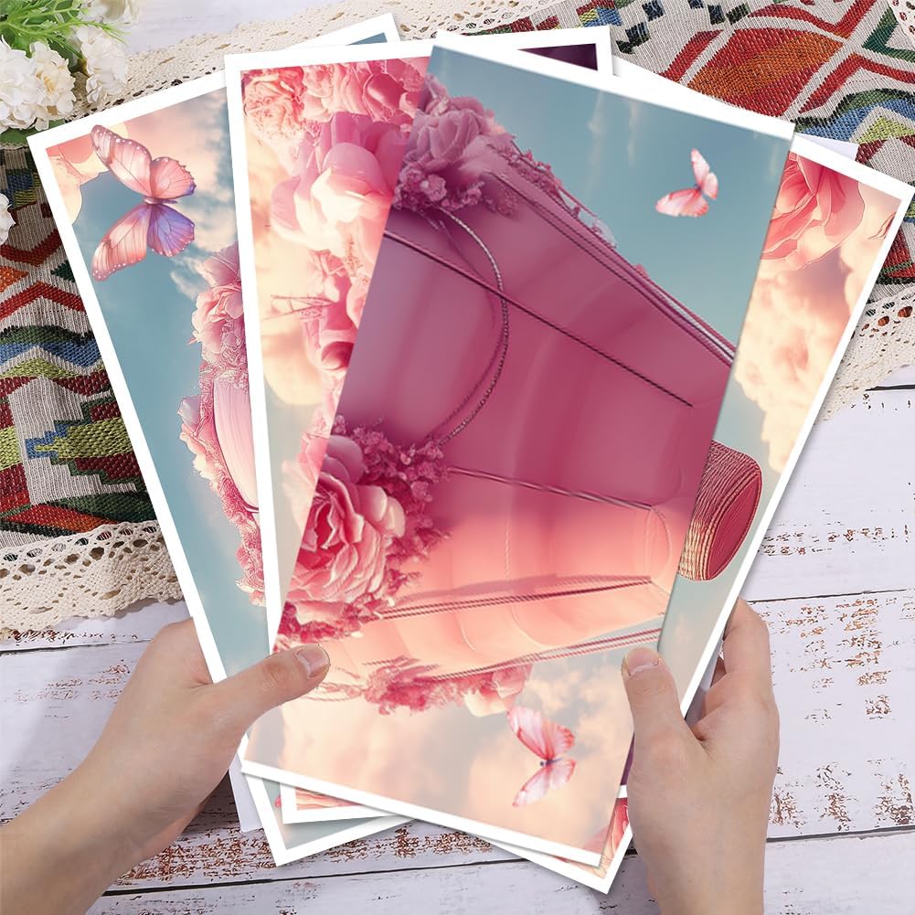 GLOBLELAND 4 Sheets Pink Roses Hot Air Balloons Rub on Transfers Pink Flower Furniture Decor Transfers Romance Butterflies Decal Transfers Stickers for Bedroom Living Room Desk Table Valentine's Day
