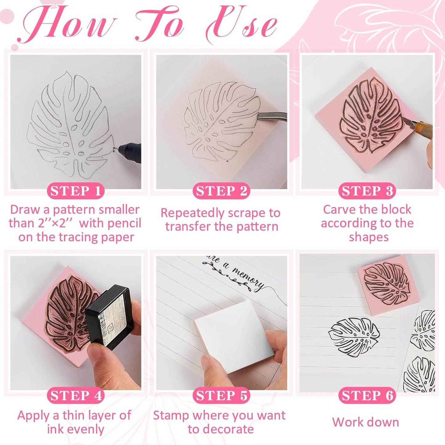 Frienda 24 Pcs 2" x 2" Rubber Carving Blocks Linoleum Blocks for Printmaking, Stamp Making, DIY Crafting, Scrapbook, Painting, Soft and Easy to Carve (White Pink)