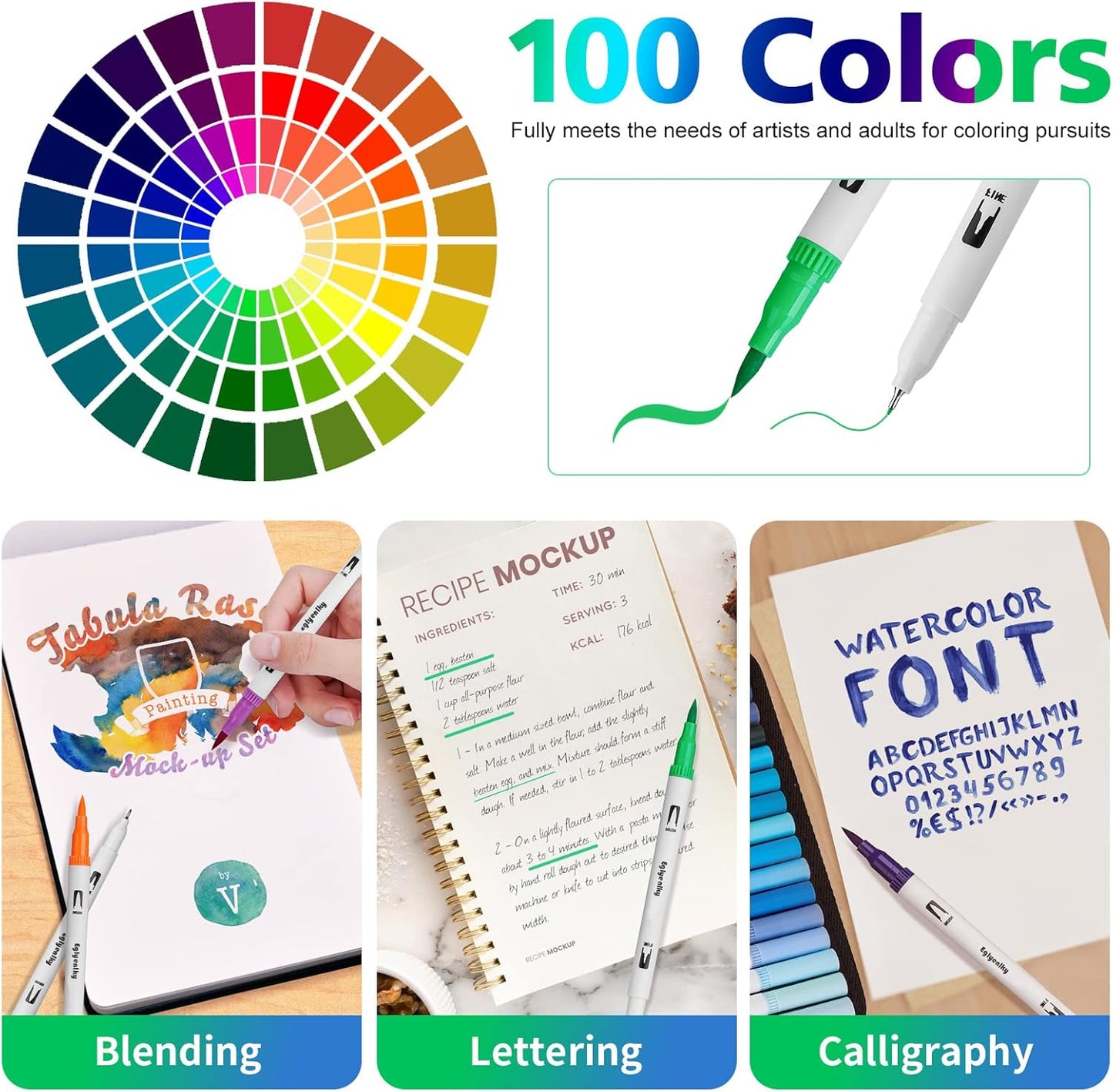 Markers for Adult Coloring, 100 colors Dual Brush Pens Art Coloring Pens with Fine Tip and Brush Tip for Adult Kids Drawing Lettering Calligraphy (White Set)