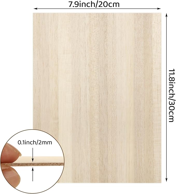 MIVIDE 20 Pack Balsa Wood, 7.9”x11.8” Balsa Wood Sheet, 2 mm Thin Natural Unfinished Wood Boards for Wooden DIY Ornaments, Crafts, Hobby, Model Making, School and Laser Projects（200x300x2MM）