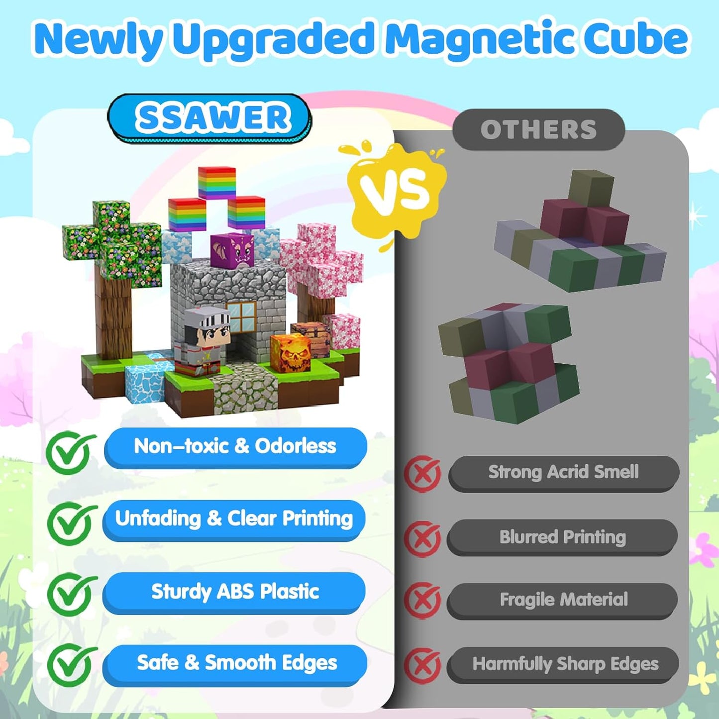 150PCS Magnetic Blocks, Magnetic Building Blocks, Magnet Blocks for Kids Age 3-5 4-8 8-12, STEM Sensory Educational Magnet Stacking Toys Boys Girls Gifts