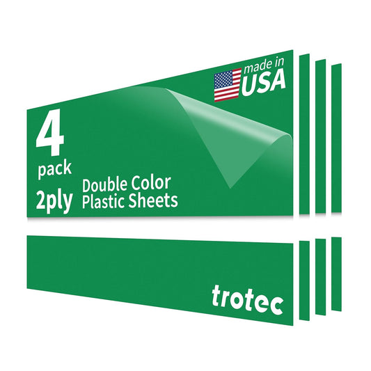 Trotec TroLase | 12"x24"x1/8", 4 Pcs | Bright Green/White | 2 Ply | Modified Acrylic | Laser Engraving Double Color Plastic Sheet | Engraving Blanks for Laser, Saw, Guillotine | Made in USA