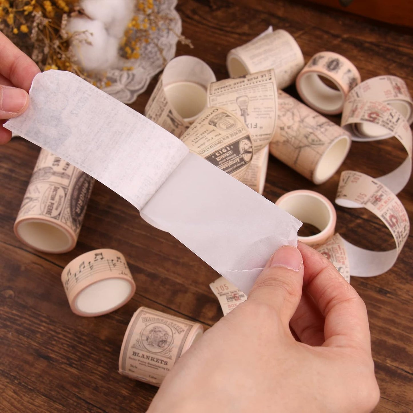 Dizdkizd Washi Tape Set, 12 Rolls Antique Masking Tape Washi Tape Map Newspaper Vintage Stickers Scrapbook Decorative Tape Bullet Journal Supplies Brown Junk Journal Supplies