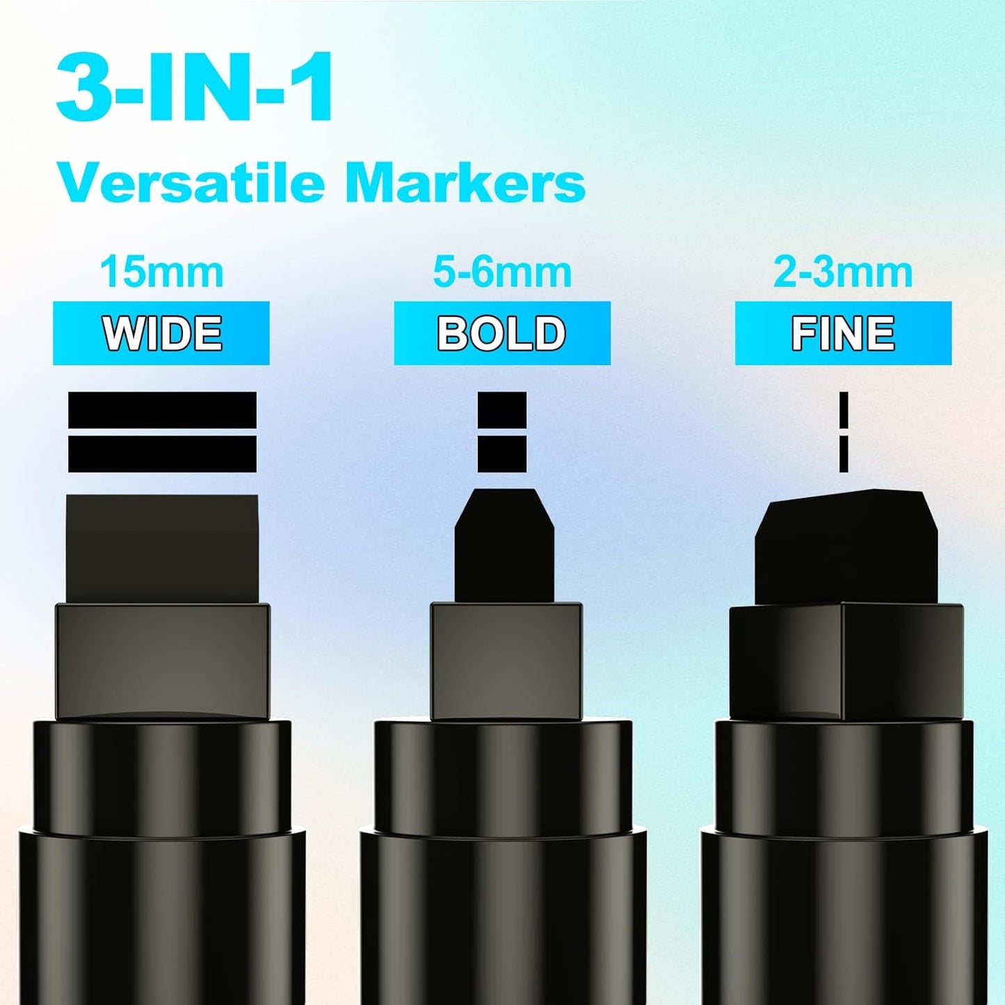 FansArriche Acrylic Paint Markers, 15mm Jumbo Felt Tip, 3 Black Waterproof and Permanent Paint Pens for Tagging, Signs, Calligraphy, and Outdoor Paintings