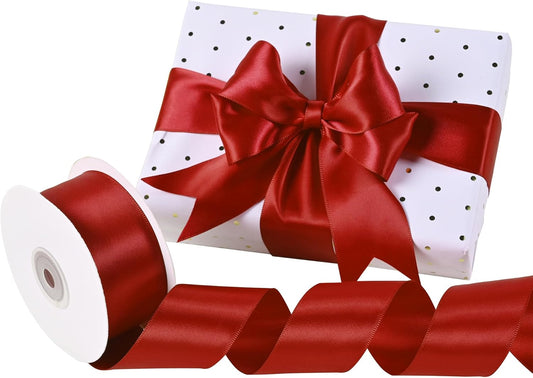 Red Satin Ribbon 1-1/2" X 50 Yards Solid Color Double Faced Ribbons Perfect for Crafts Wedding Decor Bow Making Arts Sewing and More