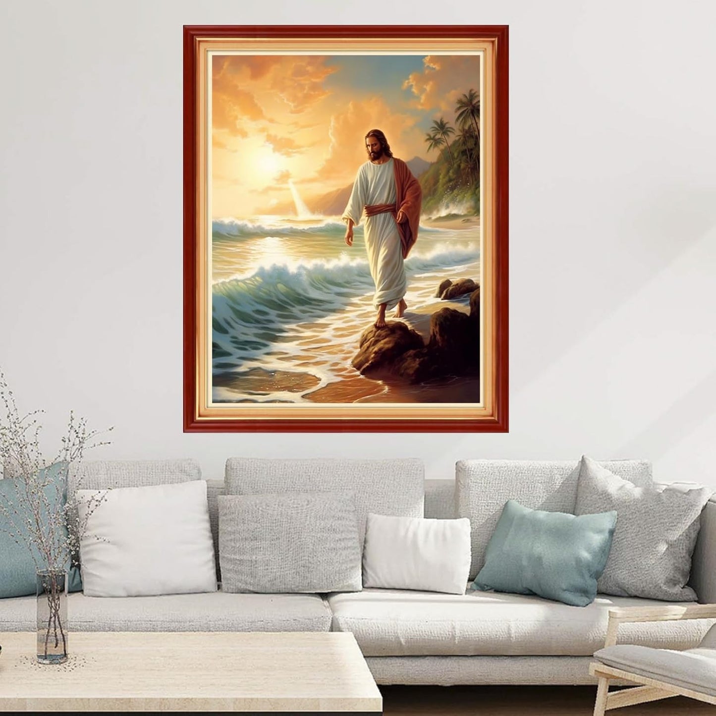 Joyhoor Cross Stitch Kits for Beginners Stamped Cross-Stitch Supplies Needlework preprint Embroidery Kits for Adults DIY Needlepoint Kits Embroidery Patterns 11CT-Jesus by The Seaside 16x20 inchs