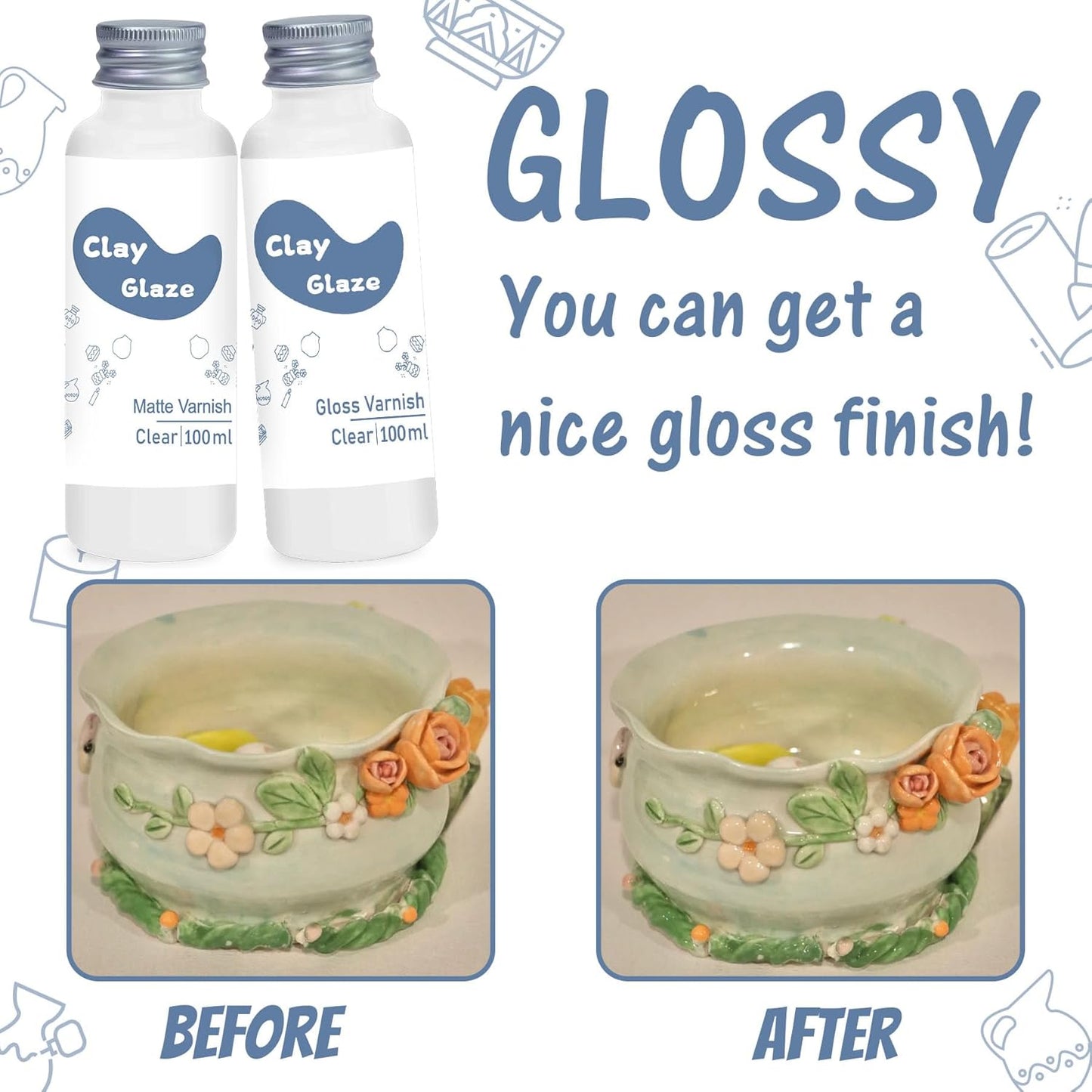 100ml Air Dry Clay Glaze, Clay Varnish for Air Drying Clay, Clear Acrylic Varnish for Craft Pottery Waterproof & Matte Finish