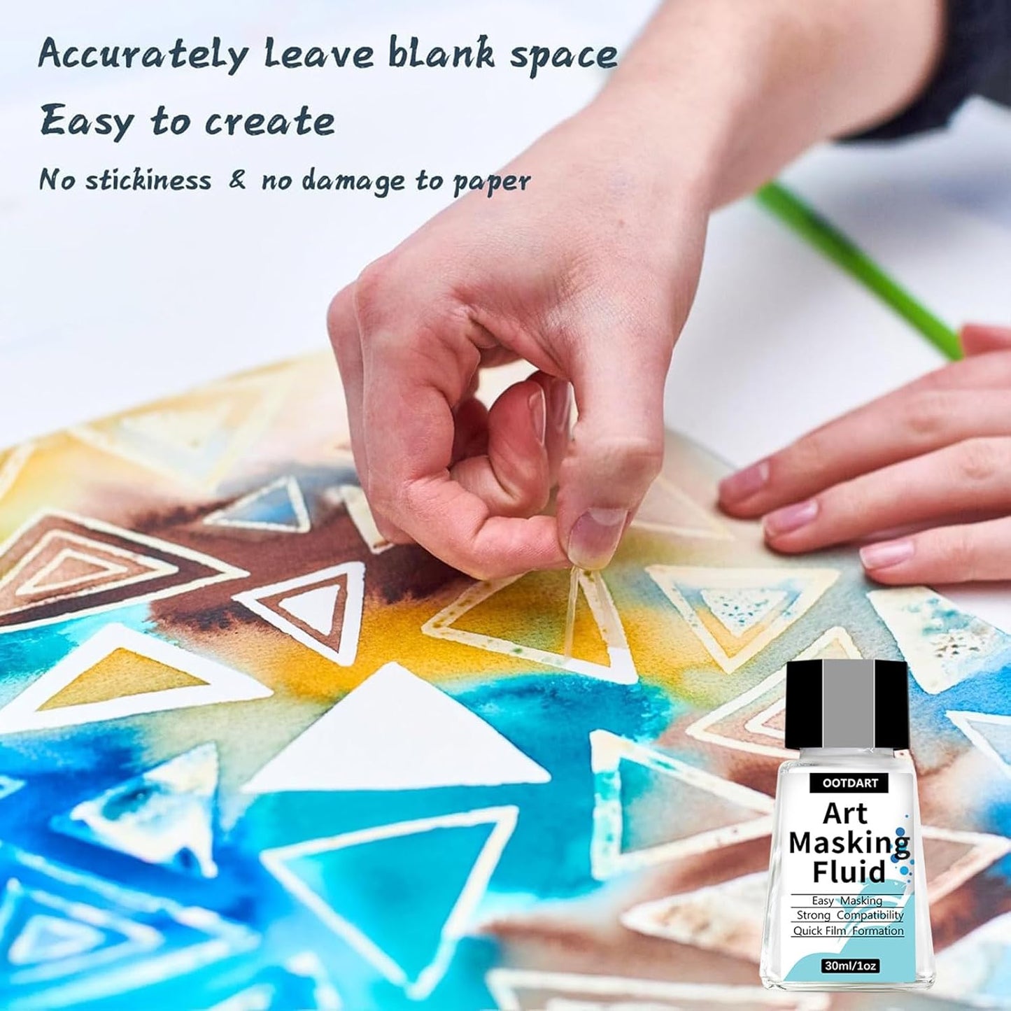 Watercolor Masking Fluid, Liquid Masking for Painting Watercolor Accessories with Silicone Pen Cleaning Brush Retouching and Covering for Painting and Various Art Projects Supplies,White 30ml