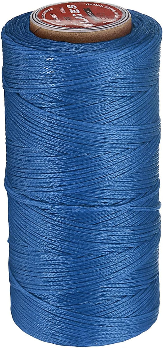 uxcell Flat Leather Sewing Waxed Thread, 140m / 153 Yards Polyester Wax String, 300D Wax Stitching Cord for Leather Crafts, Bookbinding, Bracelets Braided, Navy Blue