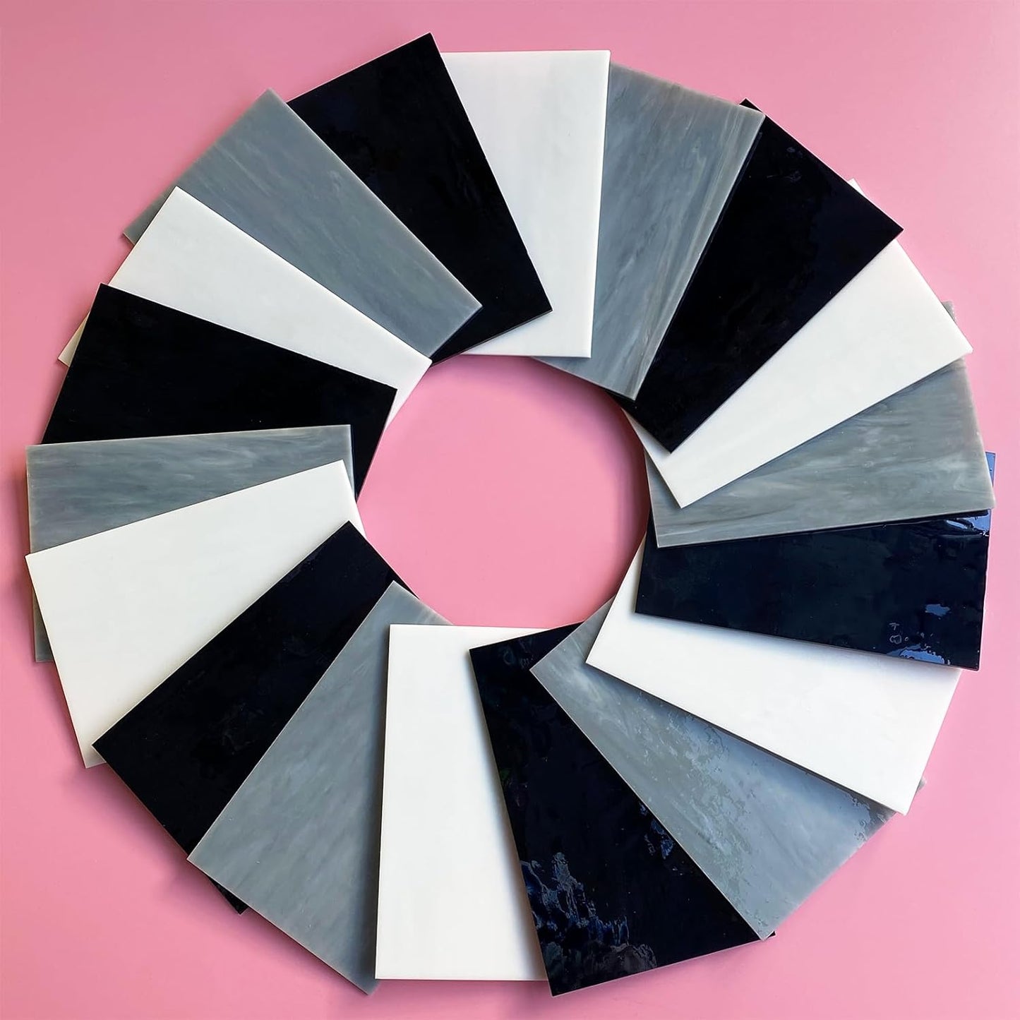 24 Sheets Stained Glass Sheet Black White Gray Collection, 4 X 6 inch Art Glass Mosaic Tiles for Crafts, Stained Glass Supplies for Stained Glass and Mosaic Projects