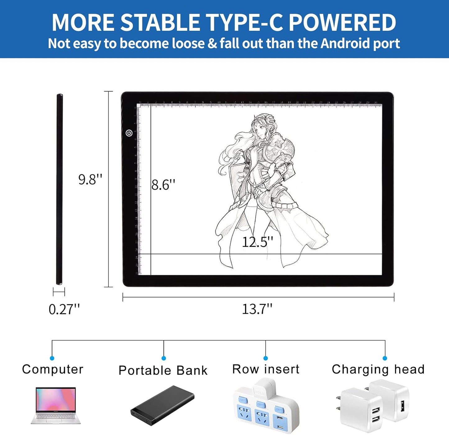 A4 Ultra-thin Portable LED Light Box Tracer with 4 Magnets, Type C USB Power Cable Stepless Dimmable Brightness Tracing Light Pad for Weeding Vinyl Tattoo Drawing X-ray Viewing Diamond Painting