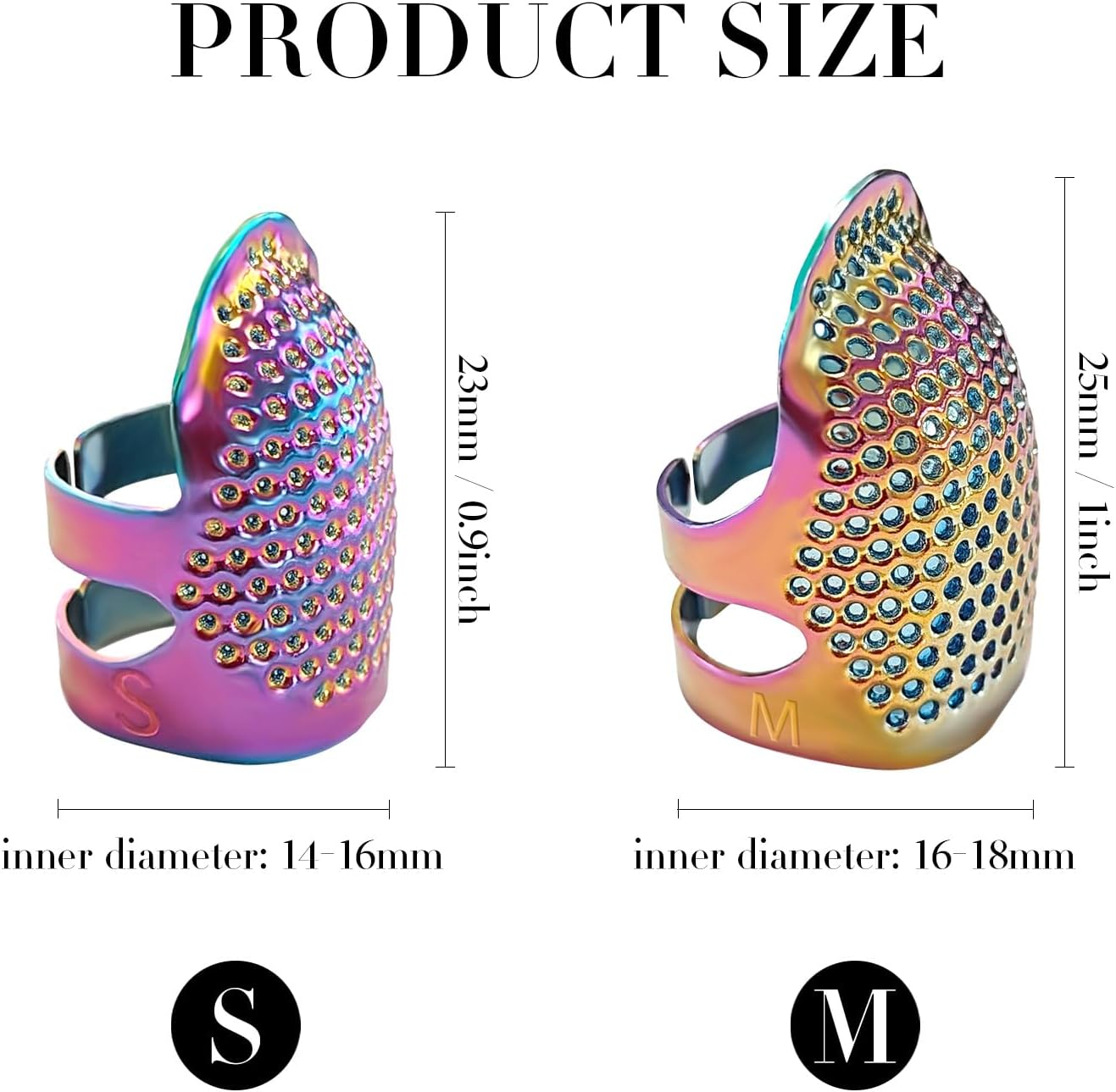 FR 4 Pack (2 Sizes, S/M) Sewing Thimble Finger Protector, Adjustable Finger Metal Shield Protector Pin Needles Sewing Quilting Craft Accessories DIY Sewing Tools Needlework Dazzle