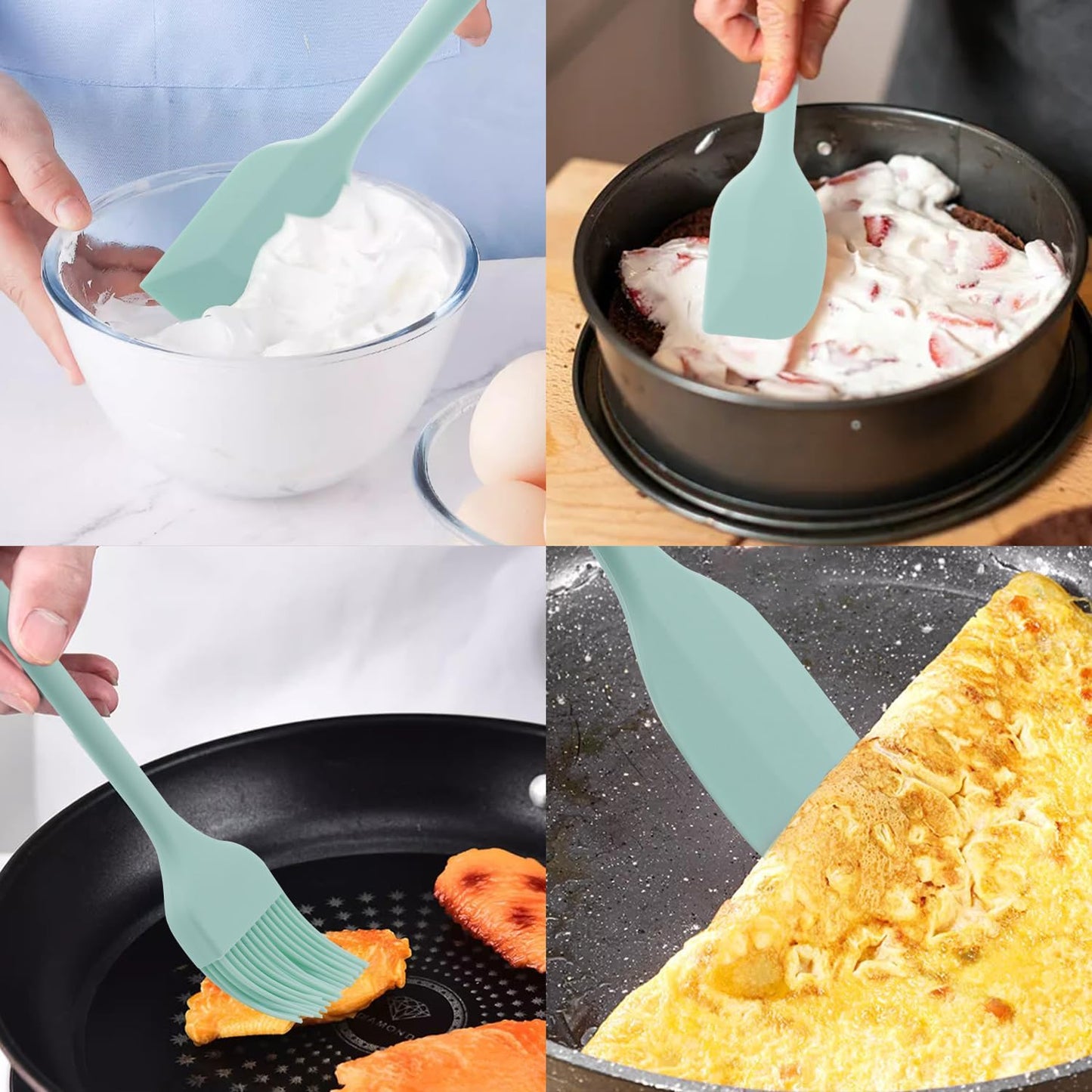 Silicone Spatulas Set, Rubber Spoon Spatula Heat Resistant Spoonula One Piece Design Seamless Spatula Non-Stick Scrapers Baking Mixing Tool (Light Green)