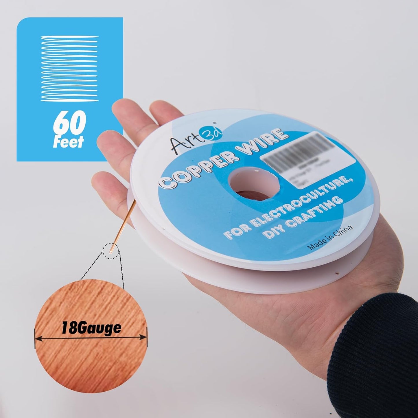 Art3d 18 Gauge 60 FT 99.9% Pure Soft Copper Wire for Electroculture Gardening, Jewelry Making, Beading, Science Projects, DIY Artwork, 1 Roll