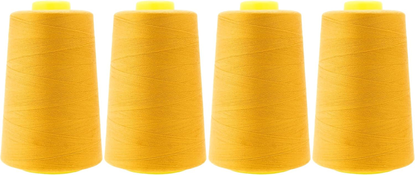 Mandala Crafts 4 Pack of Serger Threads Cones Spools - 40S/2 24000 Yards Polyester Mustard Yellow Threads for Sergers Machine and Overlock Quilting Sewing Machine