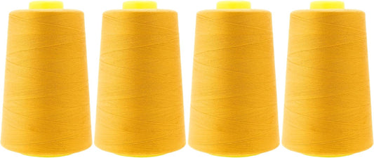 Mandala Crafts 4 Pack of Serger Threads Cones Spools - 40S/2 24000 Yards Polyester Mustard Yellow Threads for Sergers Machine and Overlock Quilting Sewing Machine