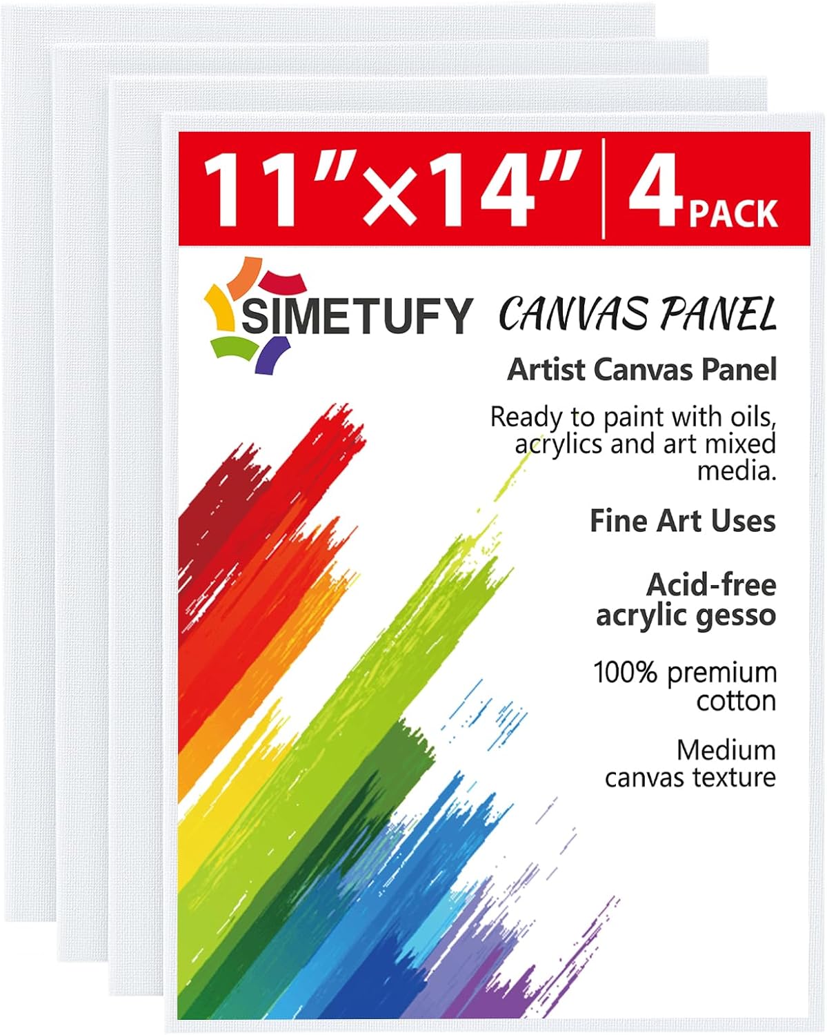 Simetufy 4 Pack 11x14 Inch Canvas Boards for Painting Blank Canvases Panels Primed Acid-Free 100% Cotton for Acrylics Oil Watercolor Tempera Paint
