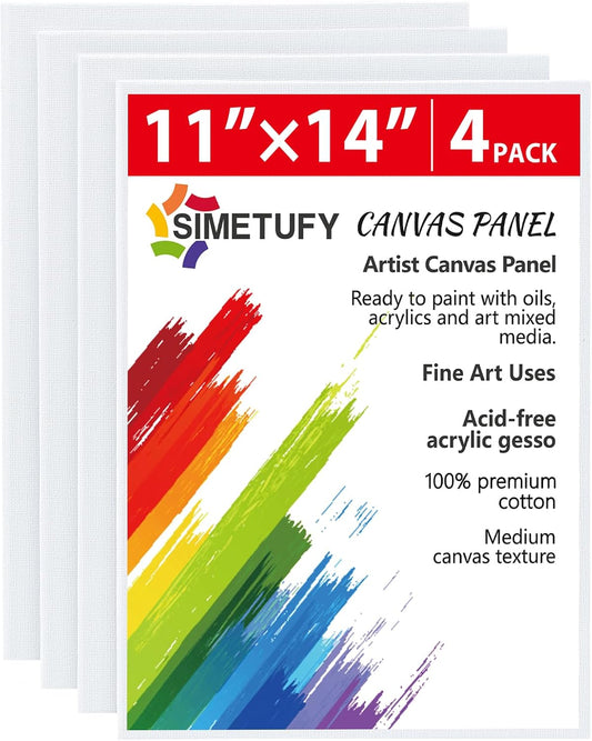 Simetufy 4 Pack 11x14 Inch Canvas Boards for Painting Blank Canvases Panels Primed Acid-Free 100% Cotton for Acrylics Oil Watercolor Tempera Paint