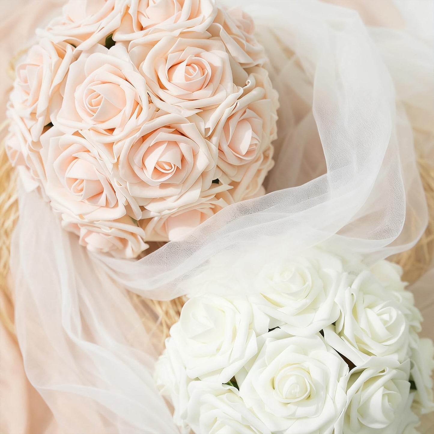 Artificial Flowers Foam Fake Roses 25pcs Mix Colors Roses with Stems for Home Decor DIY Wedding Bouquets Party Bridal Shower Centerpieces Faux Flower Arrangements Tables Decorations