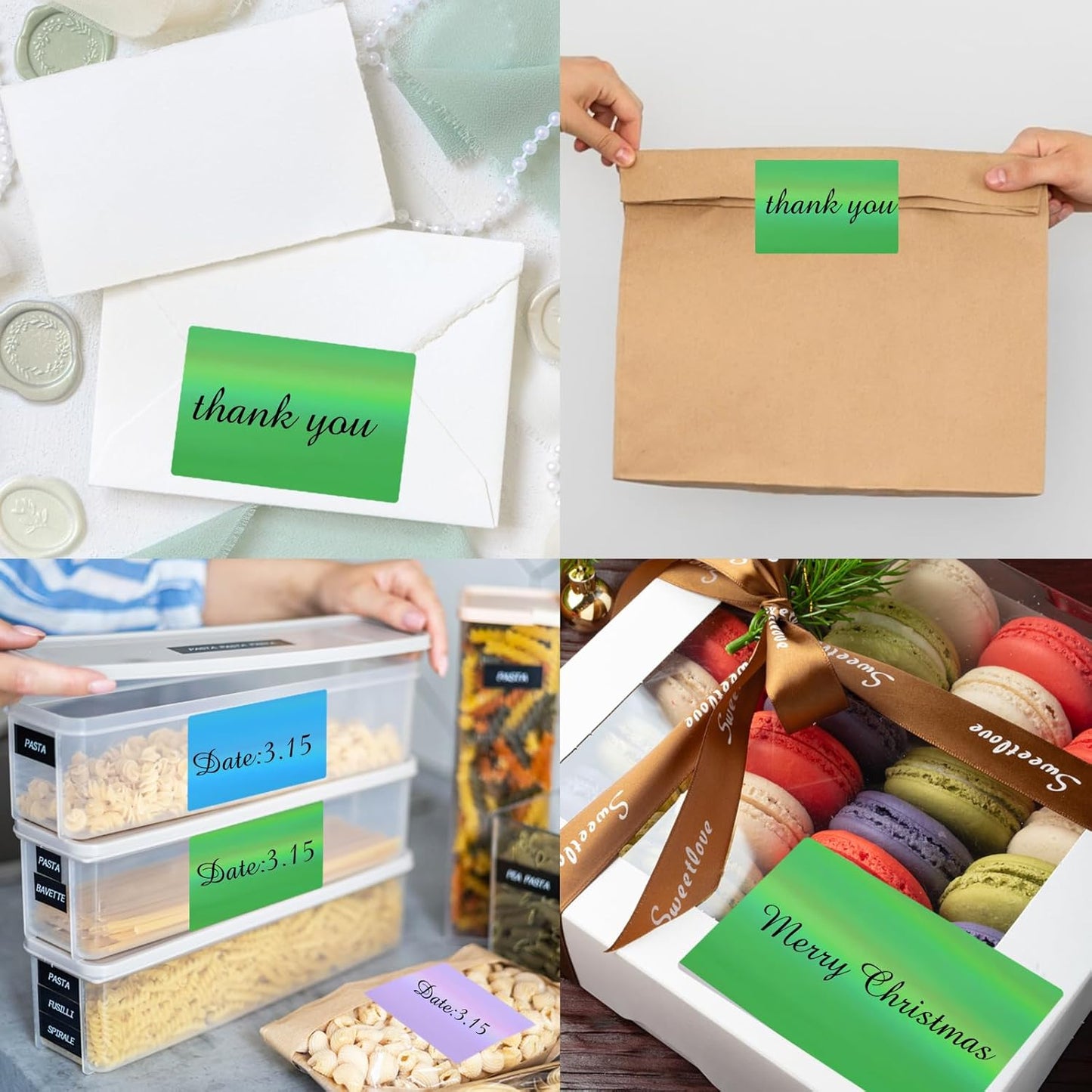 2" x 3" Holographic Thermal Label Stickers Green,Printable Rainbow Glitter Thermal Printer Sticker Labels for Gift Wrapping, Self-Adhesive Name Price Tag DIY Custom Logo Design (280 pcs)