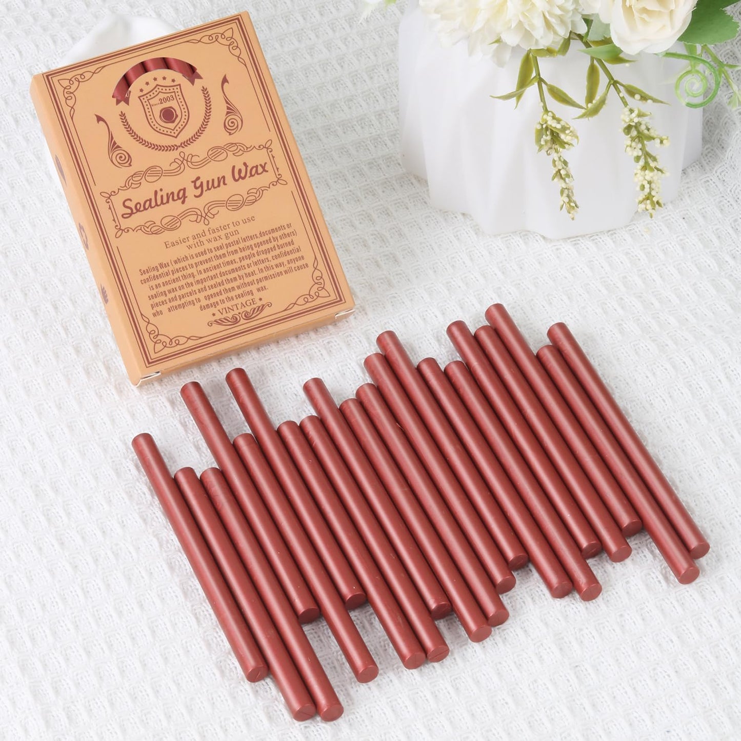 Metallic Red Sealing Wax Sticks, WASOHLING 20Pcs Glue Gun Wax Seal Sticks for Wax Seal Stamp, Wine Red Wax Seals for Christmas Wedding Invitation Envelope Letter Seals, Craft Adhesive (Mini Size)