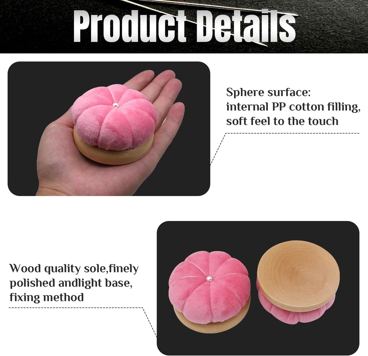 Uxney Pin Cushion,Wooden Sewing Pin Cushion Pincushion Needle Cushion for Sewing Quilting Needlework DIY Crafts(Pink,2 PCS)