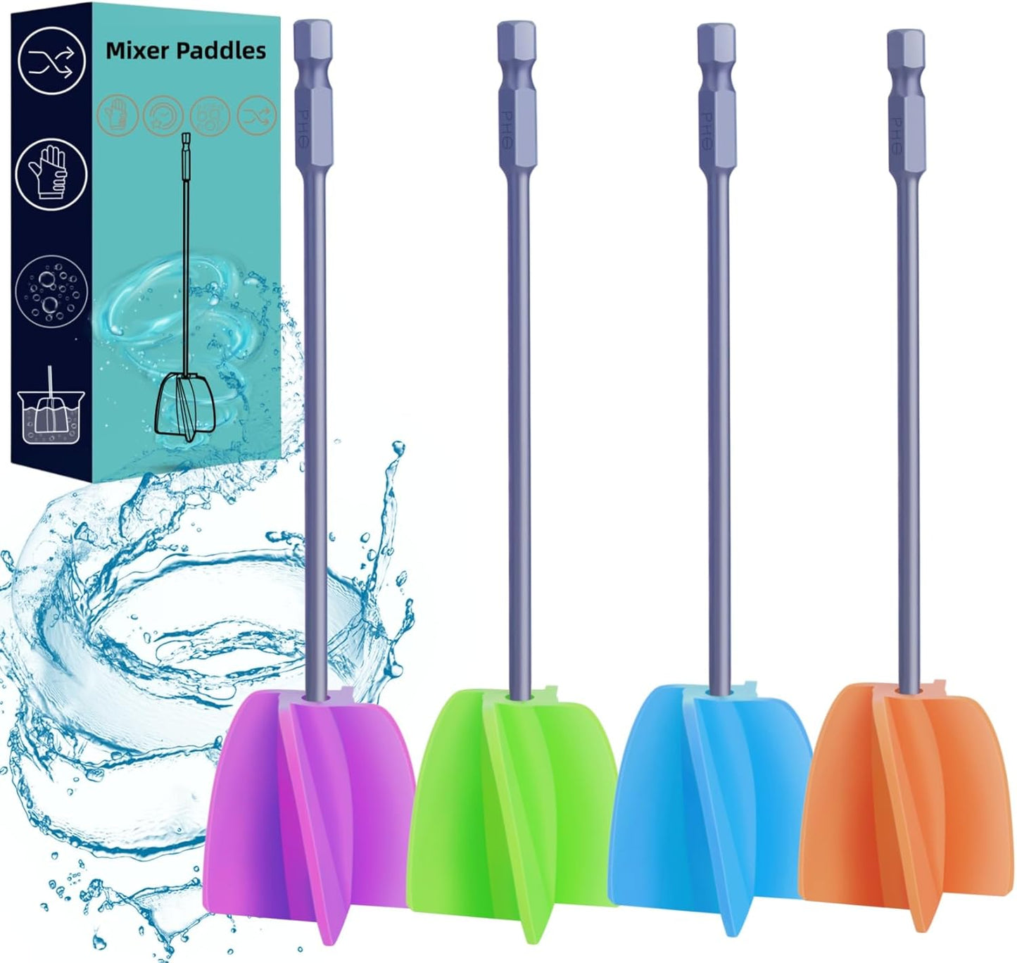 Silicone Resin Mixer Epoxy Mixer Paddles,Reusable Reusable Paint and Resin Mixer Paddle to Mix,Mixer for Drill Paint Mixer/Paint Stirrer for Mixing Resin, Epoxy, Silicone Molds(4-Large)