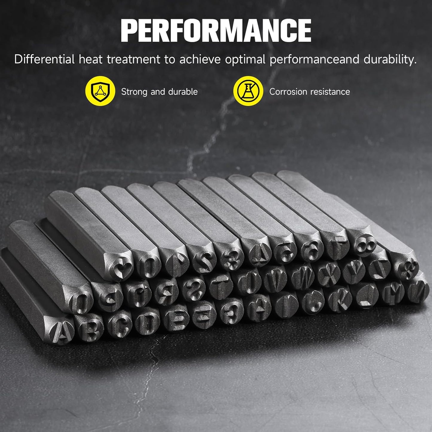 YKLP 37 Pcs Number and Letter Stamp Set,1/4” (6mm) (A-Z & 0-9 + Heart) Metal Letter Stamps DIY Arts & Crafts Leather Stamps, Leather, Wood for Jewelry Stamping kit