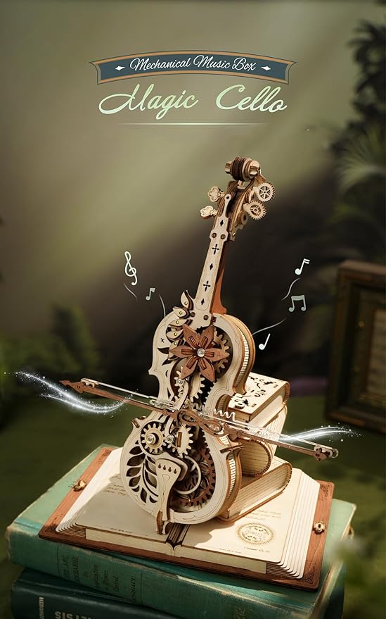 ROBOTIME AMK63 Magic Cello Adults 3D Puzzles -3D Wooden Puzzles for Adults - Wooden Music Box Puzzle to Build - Unique Music Gift Hobby Kits
