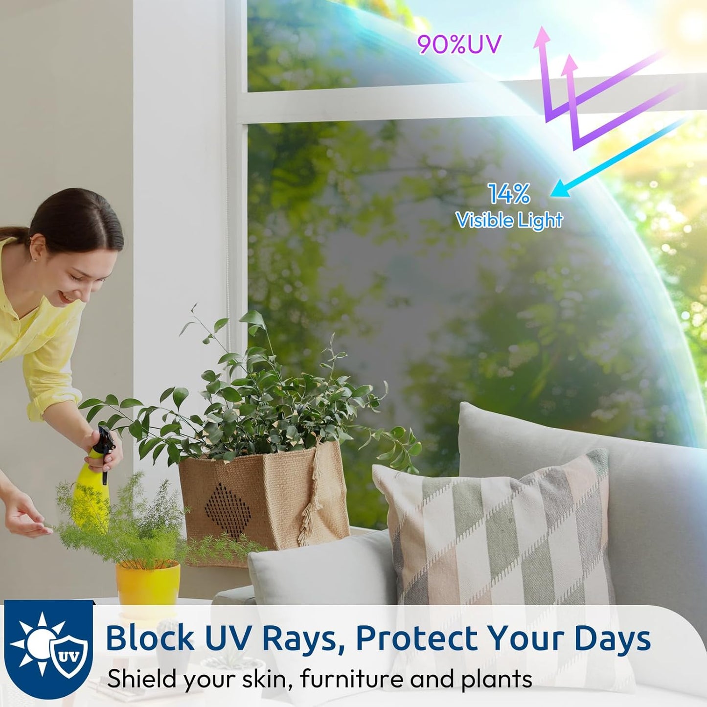 rabbitgoo Window Privacy Film One Way Window Tint for Home, Removable Reflective Heat Sun Blocking Anti UV Glass Door Covering, Mirror Tinting Film House Office, 35.4 in X 9.8 Feet, Black Silver