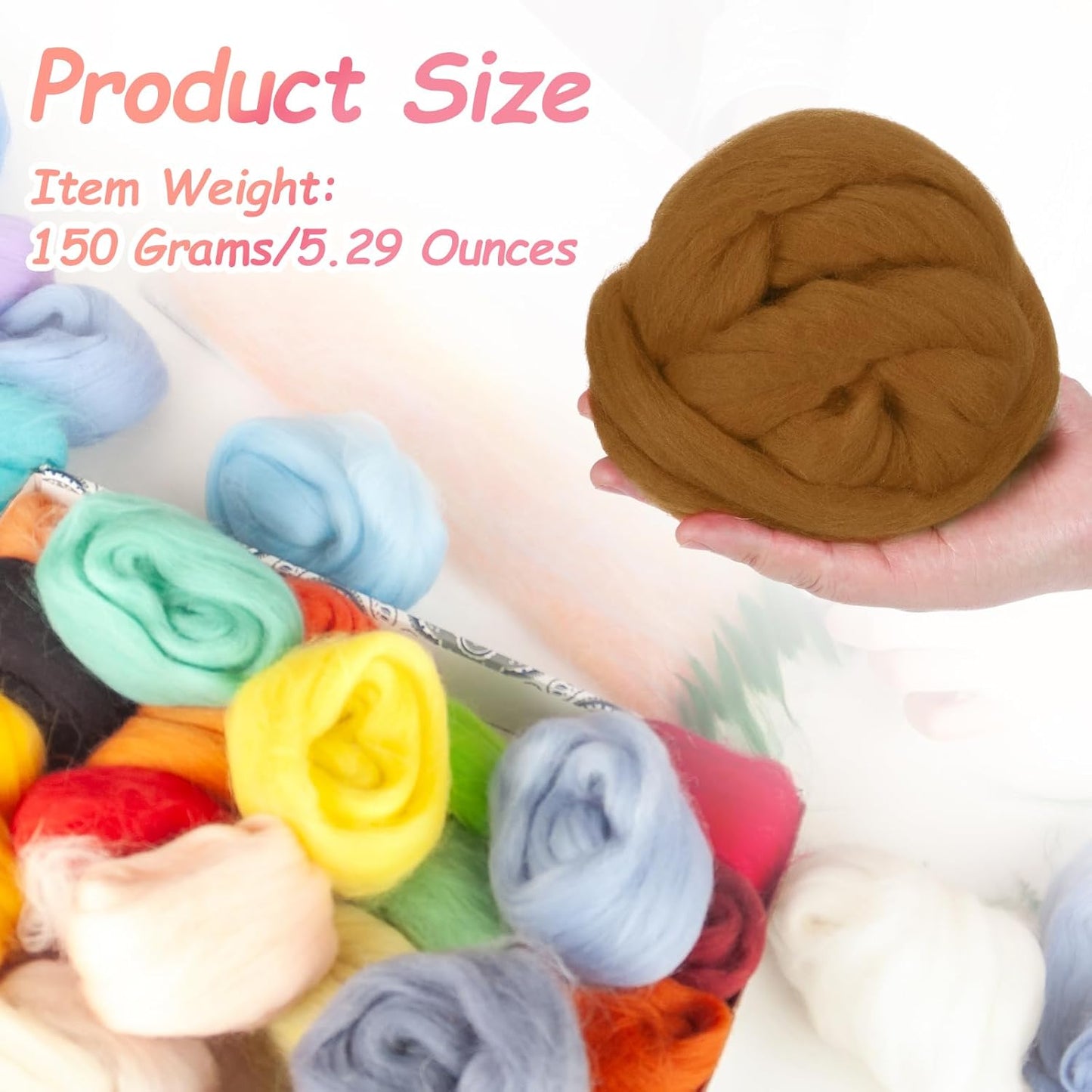 PATIKIL Wool Roving Yarn, 150G/5.3OZ Soft Felting Wool Pure Chunky Roving Yarn Bulk for Needle Felting Knitting Blanket Spinning Weaving DIY Craft, Khaki