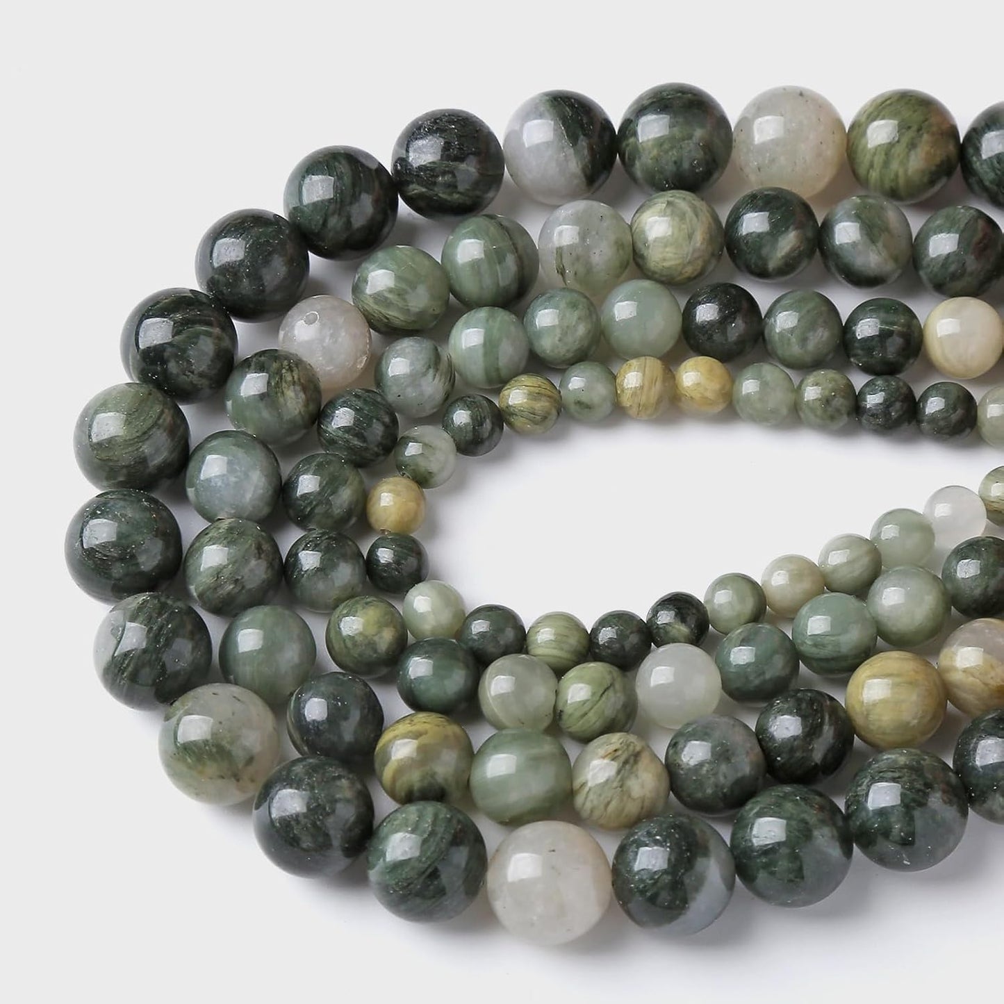 36pcs 10mm Natural Green Hair Quartz Stone Beads for Jewelry Making DIY Bracelet Necklace Accessories 15" Energy Healing Power Round Stone Beads (10mm, Green Hair Quartz)
