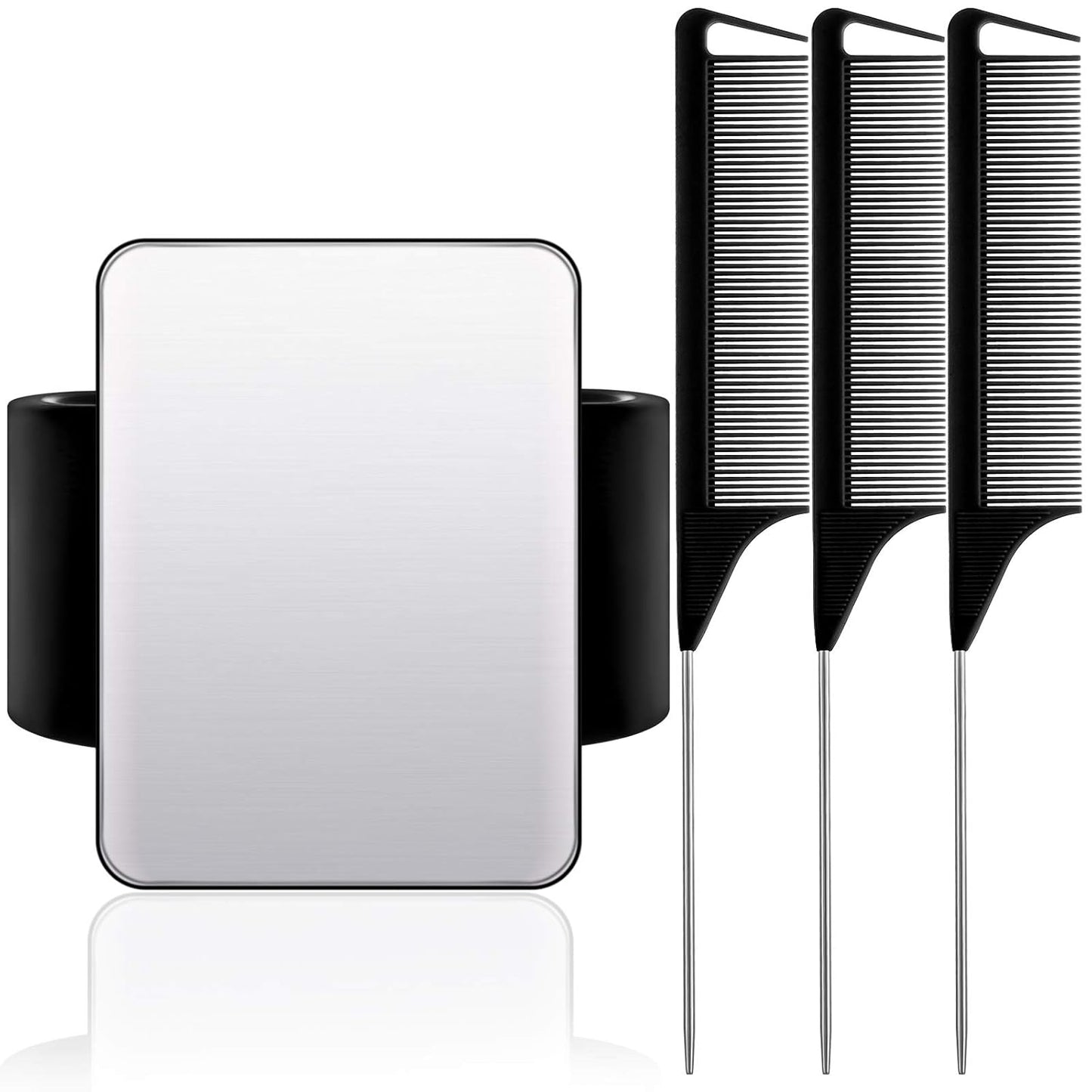 WILLBOND Magnetic Wrist Sewing Pincushion Wrist Magnetic Pin Holder Wristband Pin Cushion Holder with 3 Pcs Stainless Steel Pintail Comb Rat Tail Comb for Hair Clips Hand Sewing(Black)