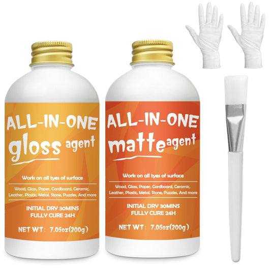 Crafts Sealer Gloss Matte Finish, 200ml+200ml All in One Craft Glue, Varnish, and Finish, All Purpose Art Glue Kit for Wood, Paper, Acrylic Paints, Ceramics, Fabrics, Clay