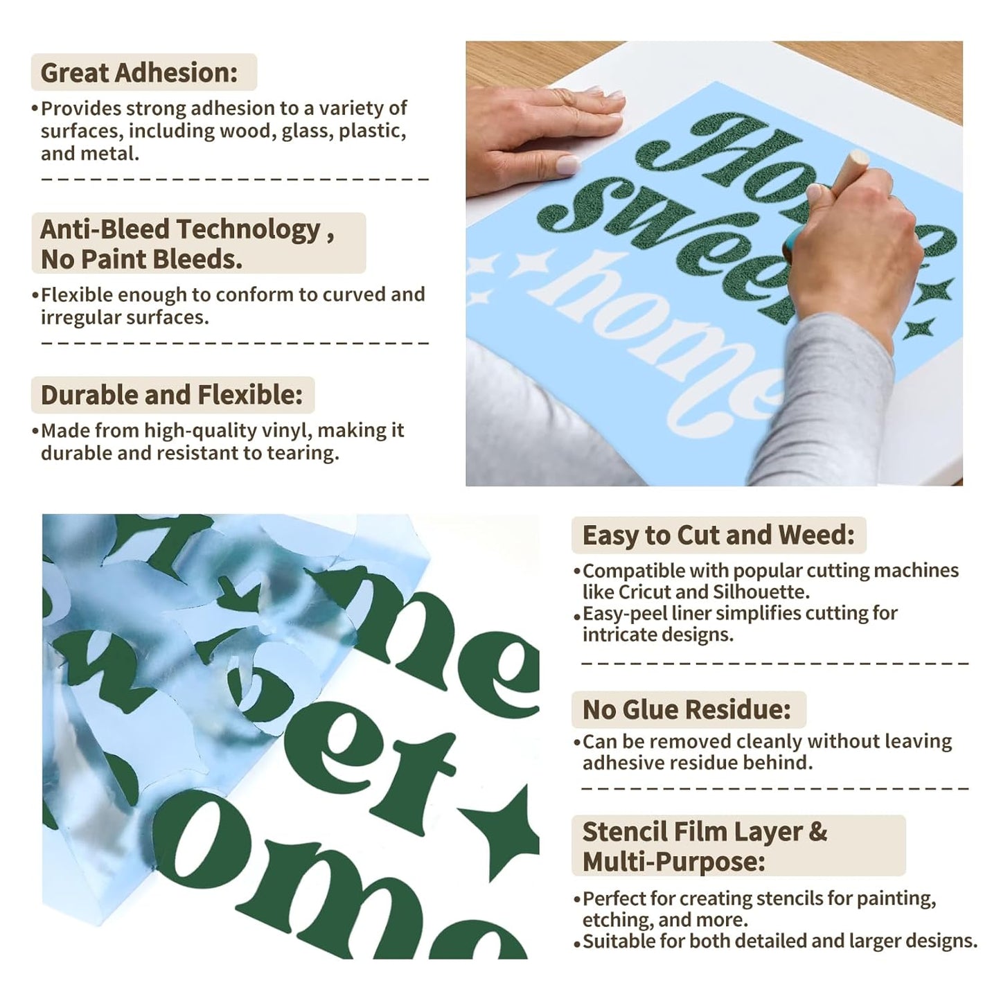 TECKWRAP Blue Stencil Vinyl Adhesive Masking Film with Anti-Bleed Technology & Black Grid Transfer Tape, 12”X12” 10 Sheets/Style, Permanent Adhesive Vinyl, DIY Decals, Signs, Windows, Stickers